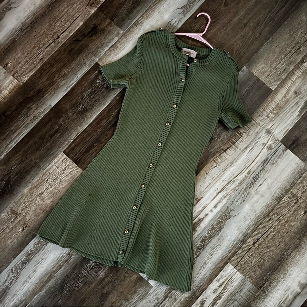 French Connection Olive Ribbed Knit sweater Dress - Picture 11 of 13